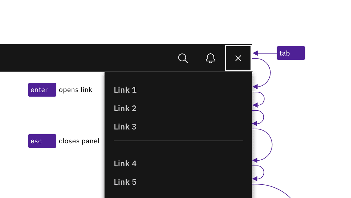 example of right panel keyboard interaction